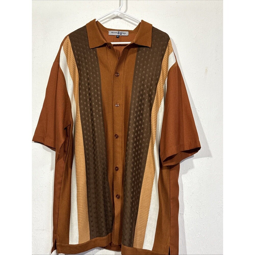 Men's Michael Irvin Button Shirt Size XL Short Sleeve Knit Front Blended EUC